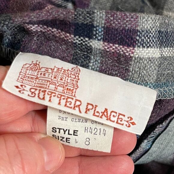 Vintage Sutter Place Plaid Purple Wool Blend Skirt 8 - Picture 8 of 9